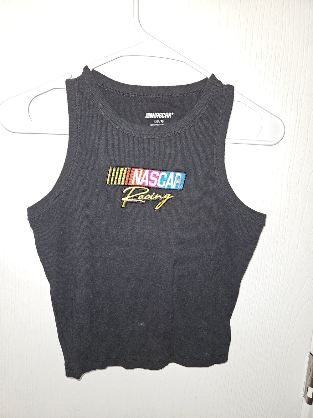 Nascar Black Crop Tank with Colorful Racing Patch